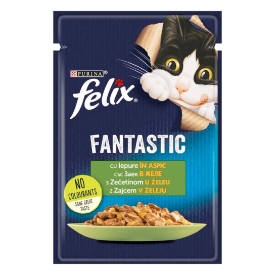Purina Felix Fantastic за котки в зряла възраст със Заек в желе, Мокра храна, 85g -  - Zoolink