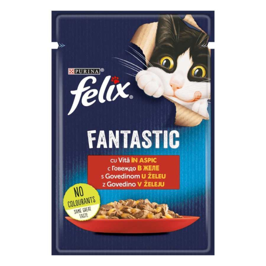 Purina Felix Fantastic за котки в зряла възраст с Говеждо в желе, Мокра храна, 85g -  - Zoolink