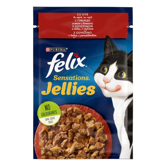 Purina Felix Sensations за котки в зряла възраст с Говеждо в желе и домати, Мокра храна, 85g -  - Zoolink