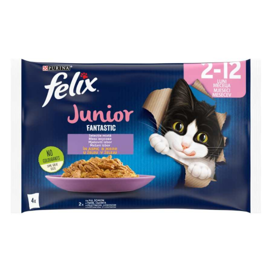 Purina Felix Fantastic JUNIOR за малки котенца, Микс от вкусове в желе, Пиле, Мултиопаковка, 4х85g -  - Zoolink
