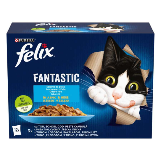 Purina Felix Fantastic за котки в зряла възраст, с Риба, Мокра храна, Мултиопаковка, 12х85g -  - Zoolink