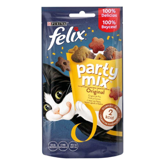 Purina Felix PARTY MIX Original Mix допълваща храна с аромат на Пиле, Черен дроб и Пуйка, 60g -  - Zoolink