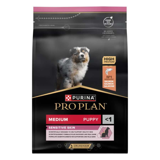 Purina Pro Plan Dog Medium Puppy Sensitive Skin за чувствителна кожа, Сьомга, 3kg -  - Zoolink