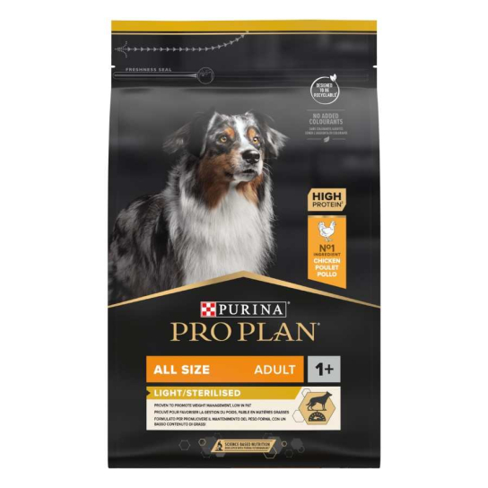 Purina Pro Plan All size Adult Sterilised за кучета с наднормено тегло или кастрирани, Пиле, 3kg -  - Zoolink