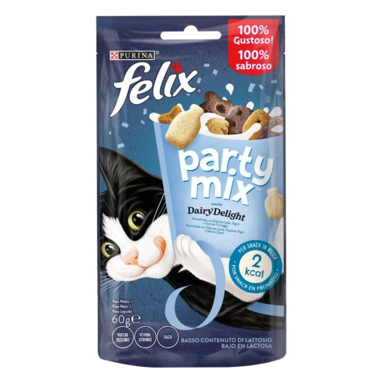 Purina Felix PARTY MIX Dairy Delight суха храна за възрастни котки, ароматизирана с мляко, 60g -  - Zoolink
