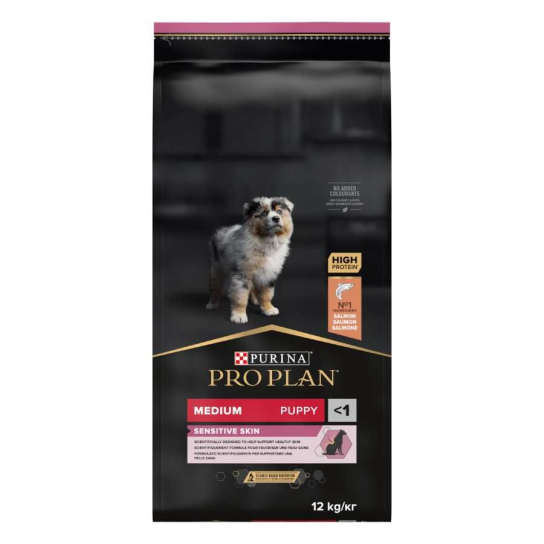 Purina Pro Plan Dog Medium Puppy SENSITIVE SKIN за кученца от средни породи, Сьомга, 12kg -  - Zoolink