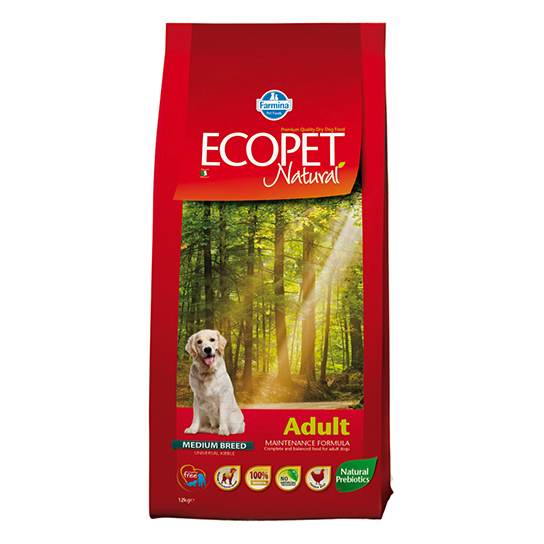 ECOPET NATURAL ADULT - Пълноценна храна за кучета в зряла възраст от средни породи 12кг. -  - Zoolink
