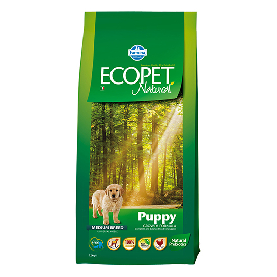 ECOPET NATURAL PUPPY - Пълноценна храна за подрастващи кученца от средни породи 12кг. -  - Zoolink