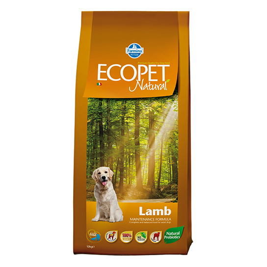 ECOPET NATURAL LAMB - Пълноценна храна за кучета в зряла възраст от средни породи с агнешко 12кг. -  - Zoolink