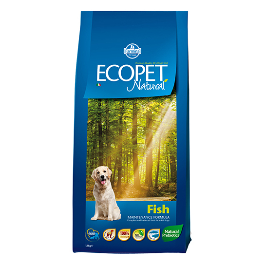 ECOPET NATURAL FISH - Пълноценна храна за кучета в зряла възраст от средни породи с риба 12кг. -  - Zoolink