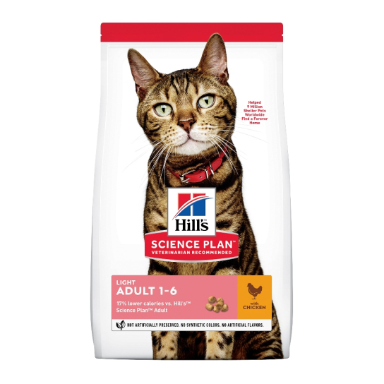 Hill's SP Feline Adult Light Chicken - нискокалорийна храна за котки над 1 година, пиле 1.5кг. -  - Zoolink