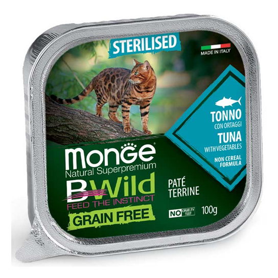 MONGE BWILD GRAIN FREE Sterilised Tuna –пастет за кастрирани котки, риба тон, зеленчуци, терин 100гр -  - Zoolink