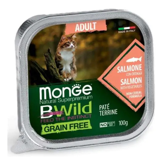 MONGE BWILD GRAIN FREE Adult Salmon –  пастет за котки над 1г., сьомга и зеленчуци, терин 100гр. -  - Zoolink