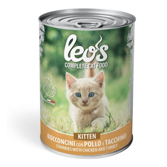 LEO’S Kitten chicken&turkey – за подрастващи котета с пилешко и пуешко, консерва 415гр. -  - Zoolink