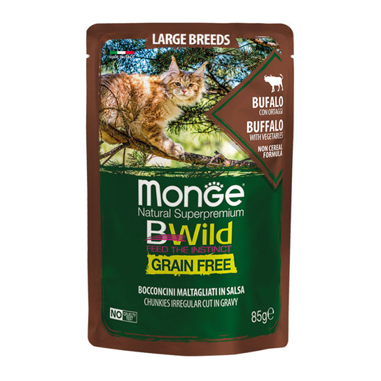 MONGE BWILD GRAIN FREE Large Breeds Buffalo – хапки за котки с биволско и зеленчуци, пауч 85гр. -  - Zoolink
