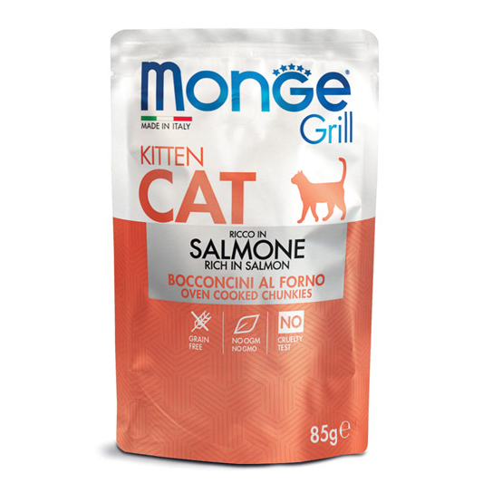 MONGE GRILL Kitten Salmon - хапки за подрастващи котета със сьомга, пауч 85гр. -  - Zoolink