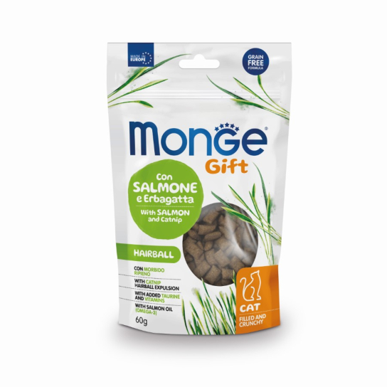 Monge Cat FILLED and CRUNCHY Hairball - със сьомга и коча трева /срещу космени топки/, 60гр. -  - Zoolink