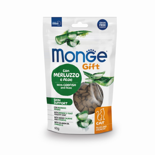 Monge Cat FILLED and CRUNCHY Skin support - с риба треска и алое /за здрави кожа и козина/, 60гр. -  - Zoolink