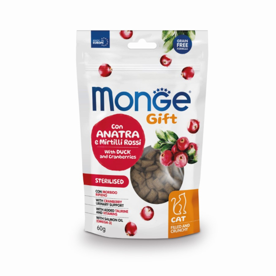 Monge Cat FILLED and CRUNCHY Sterilized - с патешко и червени боровинки /за кастрирани котки/, 60гр. -  - Zoolink