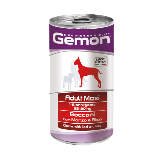 GEMON Adult Maxi beef&rice- за големи породи в зряла възраст с телешко и ориз, консерва 1.25кг. -  - Zoolink