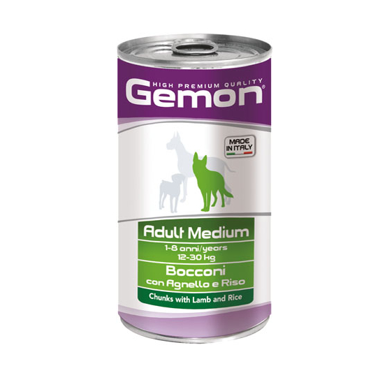 GEMON Adult lamb&rice– за кучета в зряла възраст с агнешко и ориз, консерва 1.25кг. -  - Zoolink