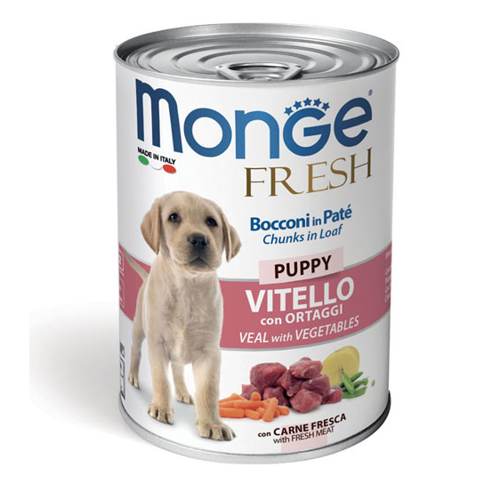MONGE FRESH Puppy Veal with vegetables - за подрастващи кучета с телешко и зеленчуци, консерва 400гр -  - Zoolink