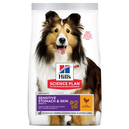 Hill's SP Canine Adult Sensitive Stomach& Skin - За куче над 1 г с чувствителен стомах и кожа 2.5кг. -  - Zoolink