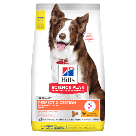 Hill's SP Canine Adult Perfect Digestion  Medium  – за кучета над 1 г с пилешко и кафяв ориз, 2.5кг. -  - Zoolink