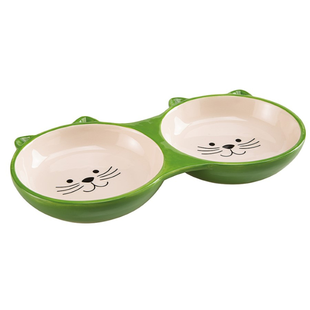 FERPLAST IZAR - двойна керамична купичка за котки с декорация - зелена, 0.23 л main product photo