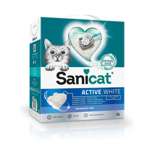 SANICAT ACTIVE WHITE NATURAL котешка тоалетна - висококачествен бял бентонит, нeароматизиран, 6л main product photo
