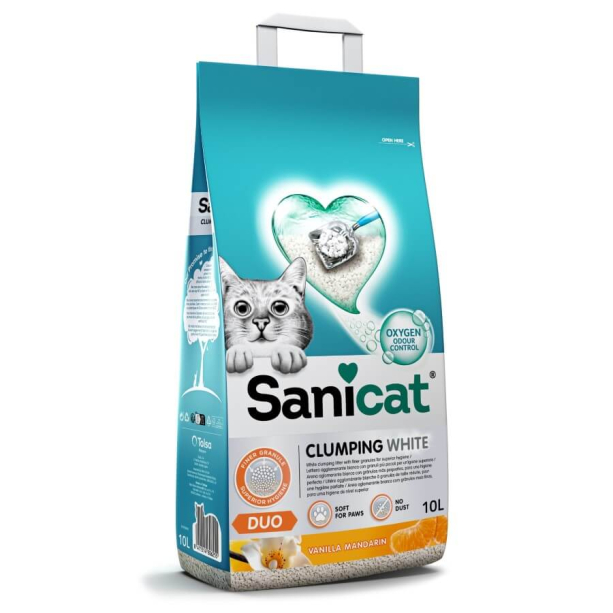 SANICAT CLUMPING WHITE DUO котешка тоалетна - бял натурален бентонит, ароматизиран, 10л main product photo