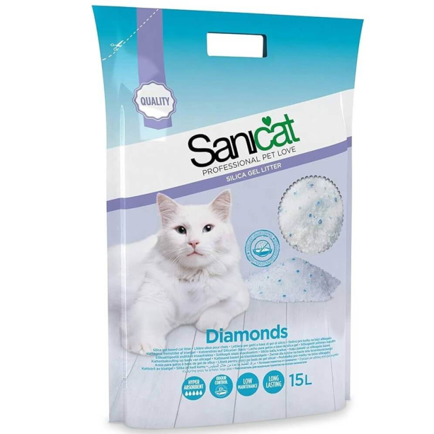 SANICAT DIAMONDS NATURAL - силиконова котешка тоалетна,  неароматизирана, 15л (7.1 кг) main product photo