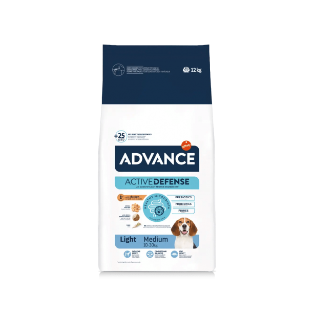 ADVANCE DOG MEDIUM ADULT LIGHT- кучета над 1г. с наднормено тегло, средни породи, Пиле и ориз, 12кг main product photo