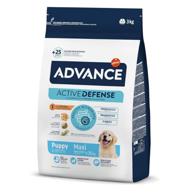 ADVANCE DOG MAXI PUPPY - за подрастващи кученца, големи породи над 30кг, Пиле и ориз, 3кг main product photo