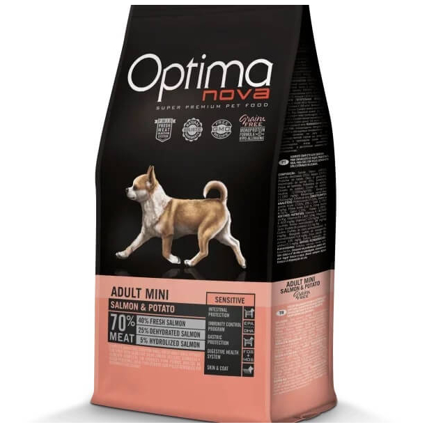 OPTIMA NOVA DOG ADULT MINI SENSITIVE SALMON&POTATO -пораснало куче, малки породи, Сьомга картоф, 8кг main product photo