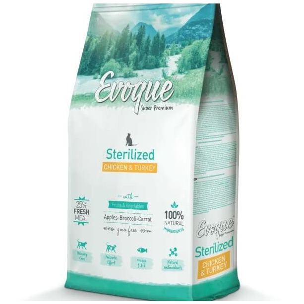 EVOQUE CAT ADULT STERILISED CHICKEN&TURKEY - за кастрирани пораснали котки, Пиле и пуйка, 1.5кг main product photo