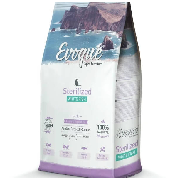 EVOQUE CAT ADULT STERILISED WHITE FISH - за кастрирани пораснали котки, Бяла риба, 8кг main product photo