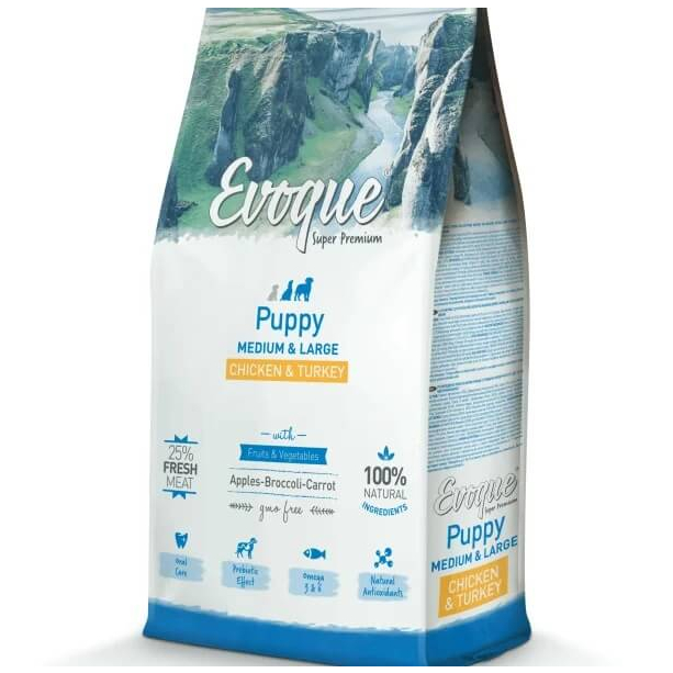 EVOQUE PUPPY MED/LARGE CHICKEN&TURKEY - подрастващи кучета, средни/едри породи, Пиле и Пуйка, 12кг main product photo