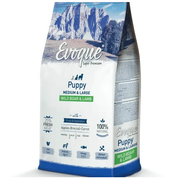 EVOQUE PUPPY MED/LARGE W.BOAR&LAMB - подрастващи кучета, средни/едри породи, Глиган и Агне, 12кг main product photo