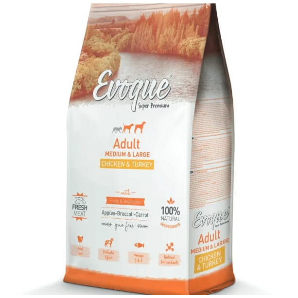 EVOQUE DOG ADULT MED/LARGE CHICKEN&TURKEY - пораснали кучета, средни/едри породи, Пиле и Пуйка, 12кг main product photo