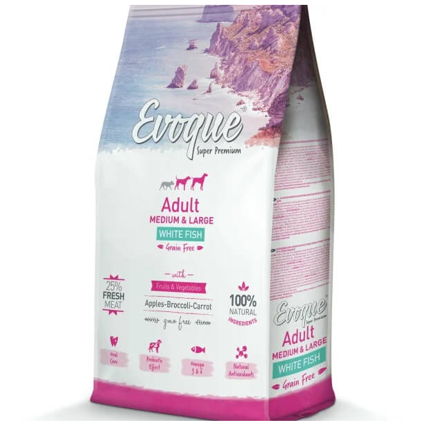 EVOQUE DOG ADULT MED/LARGE WHITE FISH - пораснали кучета, средни/едри породи, Бяла риба, 12кг main product photo