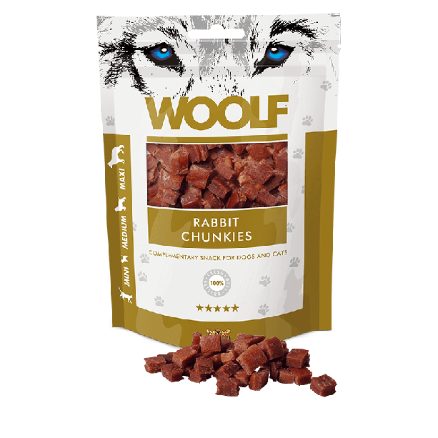 WOOLF RABBIT CHUNKIES - лакомство за куче и котка, на парченца, Заек, 100г main product photo