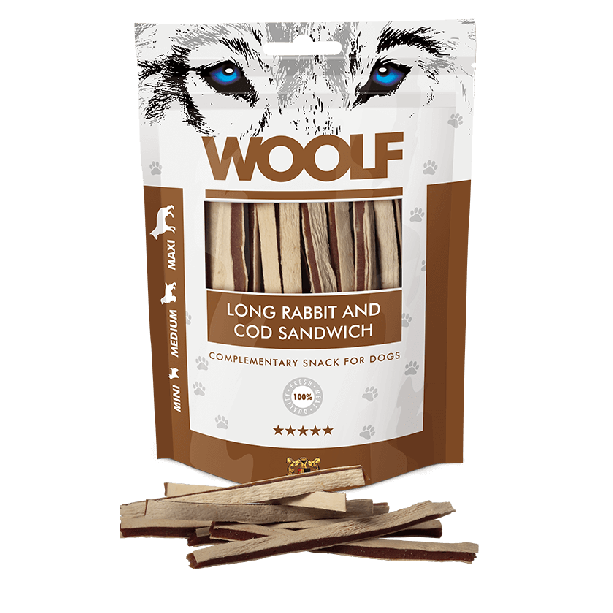 WOOLF лакомство за куче - сандвич ленти със заешко и треска, 100г main product photo