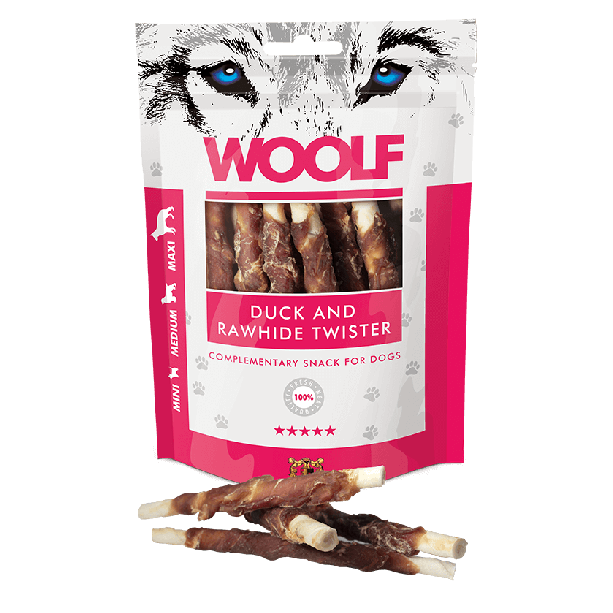 WOOLF лакомство за куче - солети от пресована кожа с патешко филе, 100г main product photo