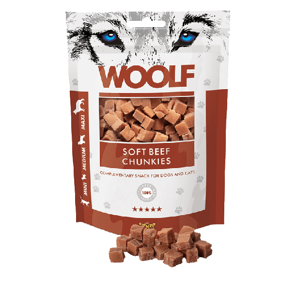 WOOLF BEEF CHUNKIES - лакомство за куче и котка, на парченца, Говеждо, 100г main product photo