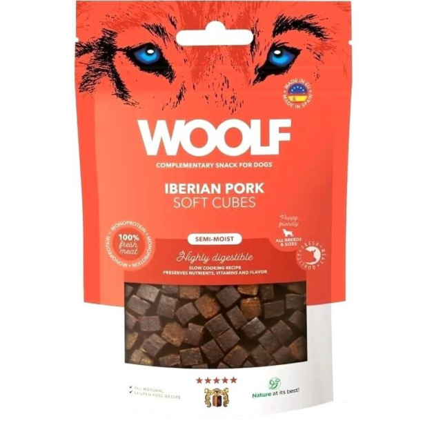 WOOLF SOFT CUBES лакомство за куче - меки кубчета, Прасе Иберико (монопротеин), 100г main product photo