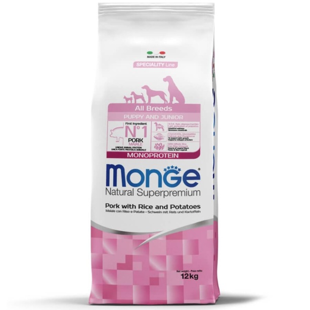 MONGE NS MONOPROTEIN PUPPY ALL BREEDS - за кученца до 1г., Свинско, ориз и картофи, 12кг main product photo