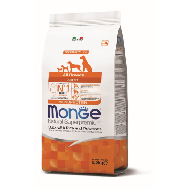 MONGE NS MONOPROTEIN DOG ADULT ALL BREEDS - за зрели кучета, Патица, ориз и картофи, 2.5кг main product photo