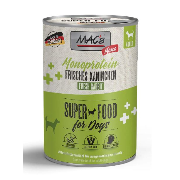 MAC'S DOG ADULT MONOPROTEIN - за пораснали кучета, Заек, консерва 800г main product photo