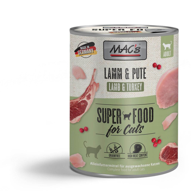 MAC'S CAT ADULT - за пораснали котки, Агне, Пуйка, червени боровинки, консерва 800г main product photo